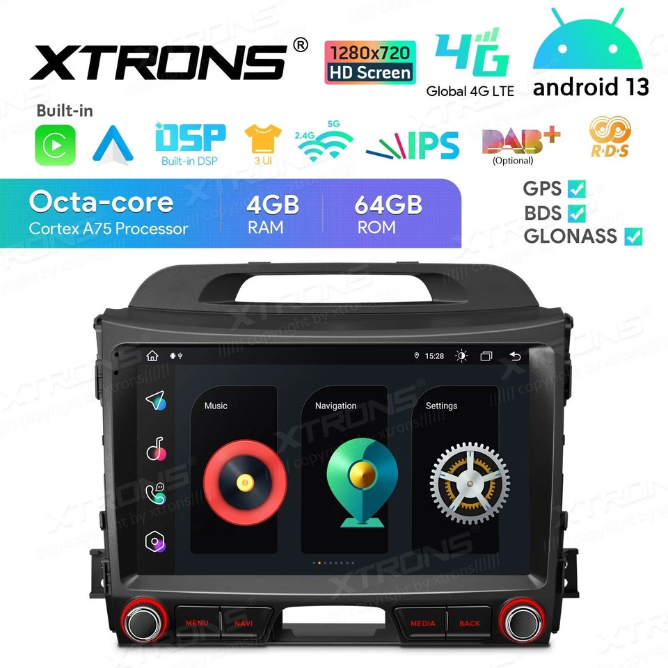 AUTORADIO ANDROID 13 4/64GB STEREO AUTO KIA SPORTAGE SERIE3 2010-2015 NAVI GPS - Immagine 2 di 4