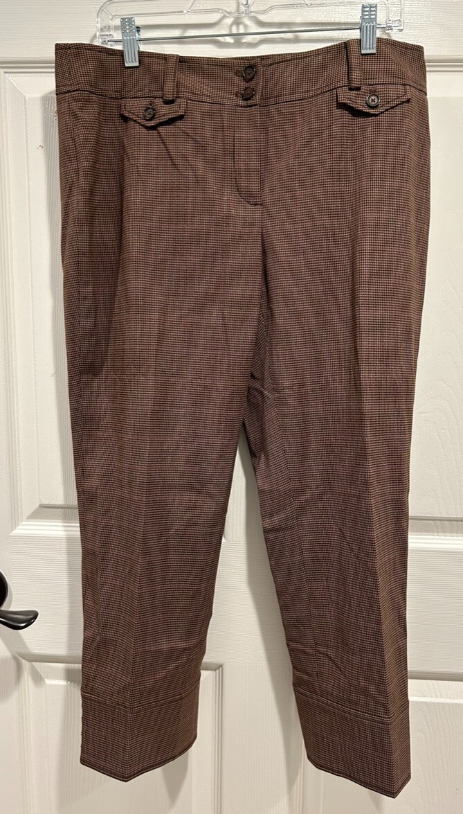 ALTRA City DKNY taglia 12 pantalone marrone pied de poule cropped gamba dritta piatto davanti