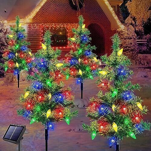 Upgraded 4Pcs Solar Christmas Tree Lights Outdoor Xmas Decor eBay