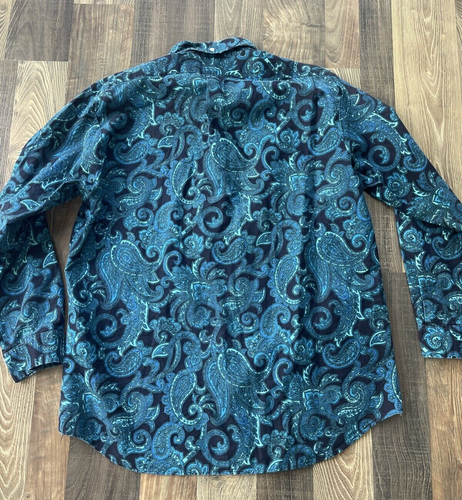 Aldens Paisley Blue Black Teal L/S Button Up Shirt Size 16 -L- 16 1/2 - Picture 7 of 9