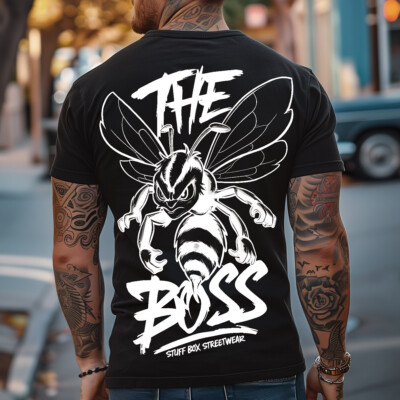 Stuff Box Herren Rundhals kurzarm T-Shirt The Boss Bee schwarz STB-1214 Print