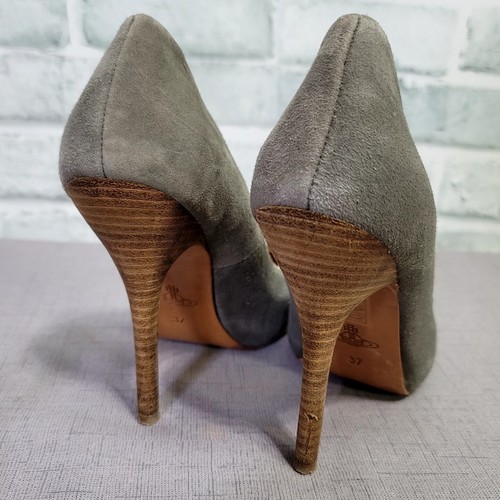Vintage 90s Vivienne Westwood Anglomania 37 Grey Suede Tan Colorblock Pumps Heel - Picture 7 of 13