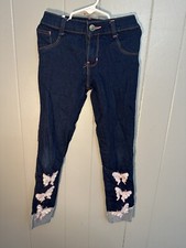 Vintage Girls Butterfly Size 8 Embroidered Denim Jeans Cuffed