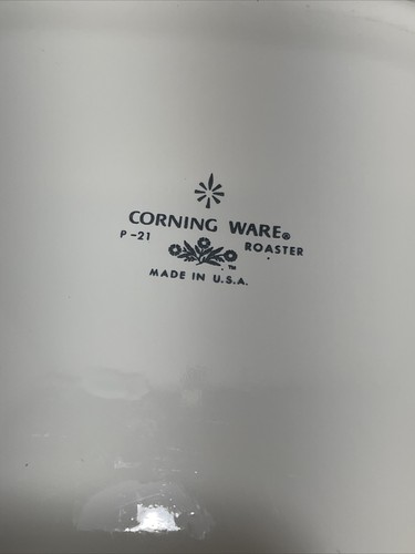 CorningWare P-21 blau Kornblumenröster Röstpfanne mit Holzgriff Wiege - Bild 14 von 19