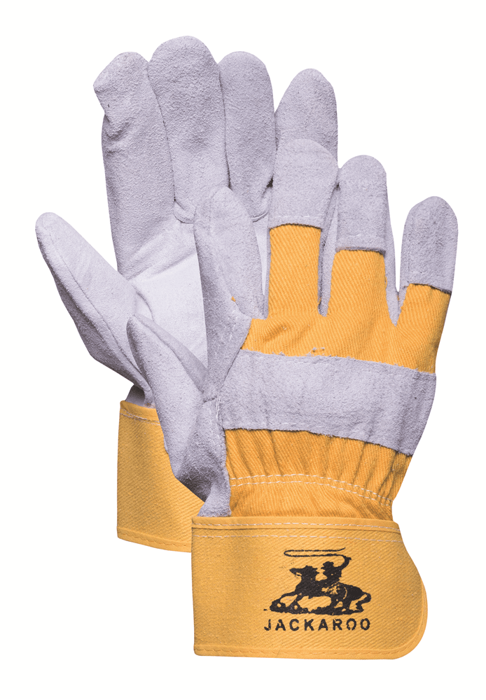 Prosafe JACKAROO COTTON BACKED LEATHER GLOVES 2-Pairs Size-L GREY/YELLOW