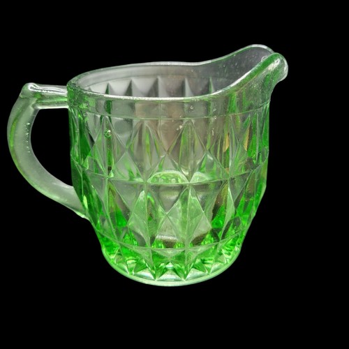 Vintage/MCM Jeannette Windsor Green Uranium Vaseline Cubist Creamer GLOWER - Picture 3 of 8