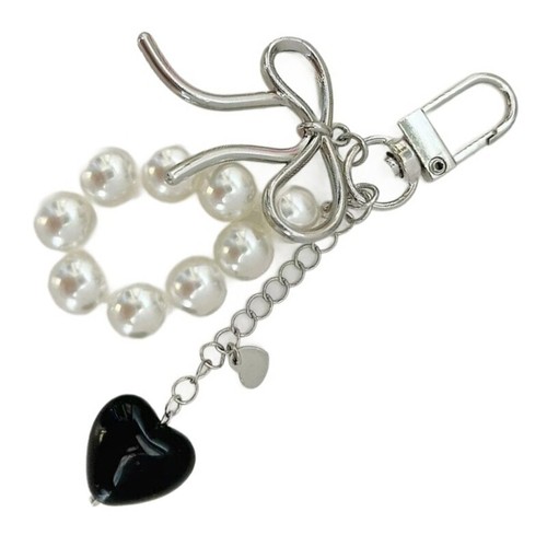 Bowknot Heart Pearls Keychain Ornament Backpack Handbag Charm for Girls Women - Picture 5 of 7
