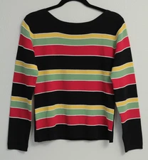 Bacci Italian Knit Blouse /Top Multi Color Stripe Round Neck Long Sleeve XLarge