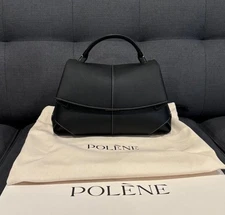 New Authentic POLÈNE Mokki Edition Textured Black Leather Handbag Black