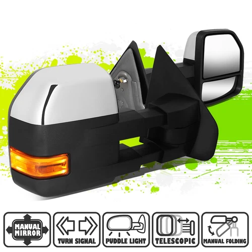 Chrome Manual Adjustment Side Towing Mirror Amber LED Signal for Ford F150 04-14