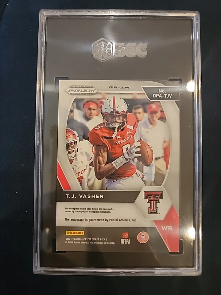 2021 Panini Prizm Draft Picks #DPA-TJV T.J. Vasher Auto Orange Ice SGC 10/9.5 - Image 2 of 2