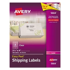 Avery® Clear Easy Peel Shipping Labels, Laser, 3 1/3 x 4, 300/Box