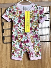 NEW Bamboo Shortie Daywear Girl 3-6 Months Floral Berries Pink Stretch 2-Way Zip