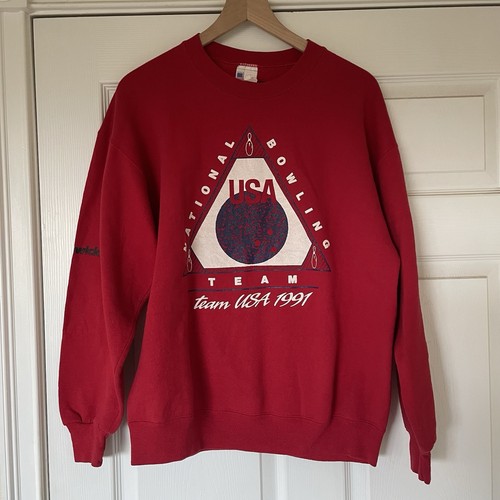 Vintage BOWLING 90s Brunswick Sweatshirt L RARE Bowl Team USA 1991 Red - Picture 1 of 13