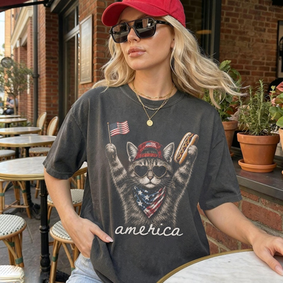 #ad America Cat Hot Dog Shirt 4th of July Patriotic Cat Shirt Cat Lover Gift Amer $17.99