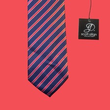 SCOTT ALLAN COLLECTION Navy Blue Red Stripe Microfiber Necktie NWT 58x3.25