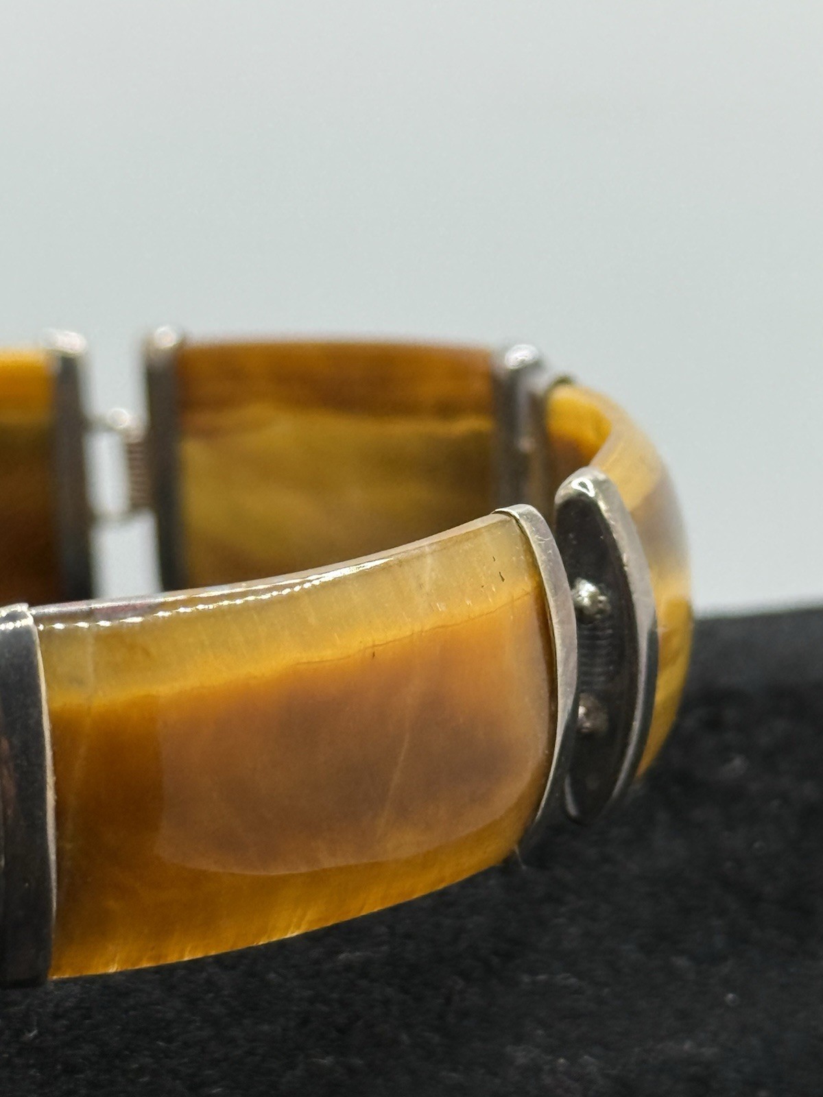 Vintage Sterling Silver Link Rectangular Tiger Ey… - image 16