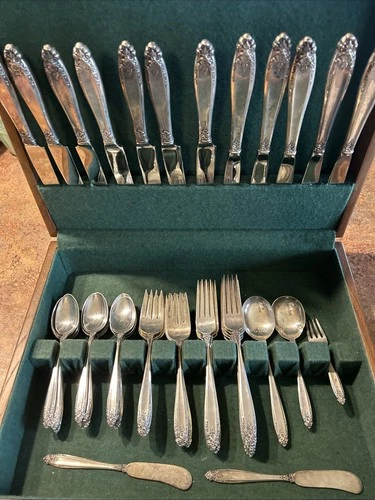 International Silver Prelude Sterling Silver Flatware 53 Pieces No Mono Wood Box