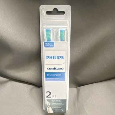 Philips C1 SimplyClean Toothbrush Heads Medium Bristles Sonicare Click-On 2 Pack