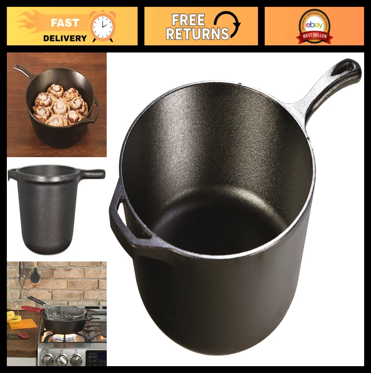 5 Quart Pre-Seasoned Cast Iron Deep Skillet with Teardrop & Assist Handle - Vers