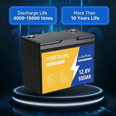12V 100Ah LiFePO4 Lithium Battery Built-in BMS Cycle Deep for Solar RV Off-grid