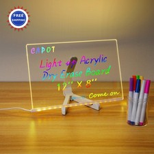Dry Erase Board with Light 11.8 X 7.9 Clear up Desktop Glow Memo LED Acrylic