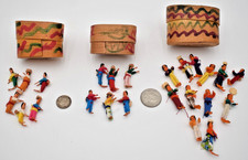 Vtg Guatemalan Worry Dolls Handmade Yarn 24 Figures 3 Decorated Balsa Boxes