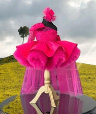 Hot Pink Girl Dress Wedding Puffy Sequins Baby Princess Birthday Party Gown