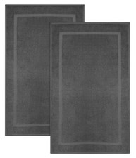 2 Pcs 21x30 Inch 100 Cotton Bath Mats Luxury Banded Border Charcoal Grey
