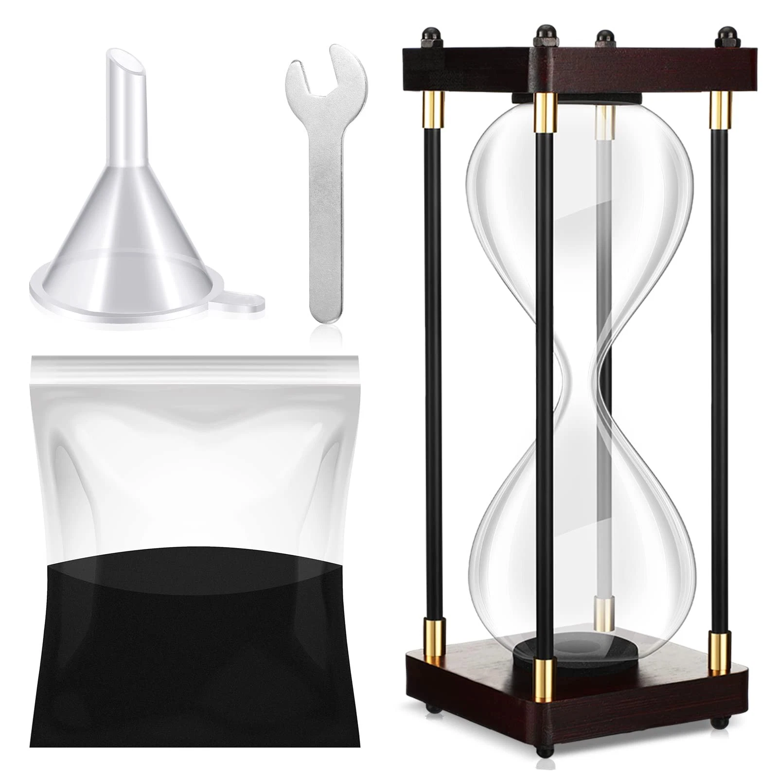 10 Inch Large Fillable Hourglass Timer,Decorative Empty Black Wooden Frame Sa...