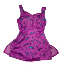 Vintage 1980  s Women  s Skirted One Piece Bathing Suit - Bright Pink