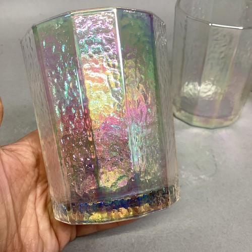 5 Vintage Moon Glow Iridescent Old Fashioned Tumblers - Rainbow Chameleon Colors - Picture 14 of 21