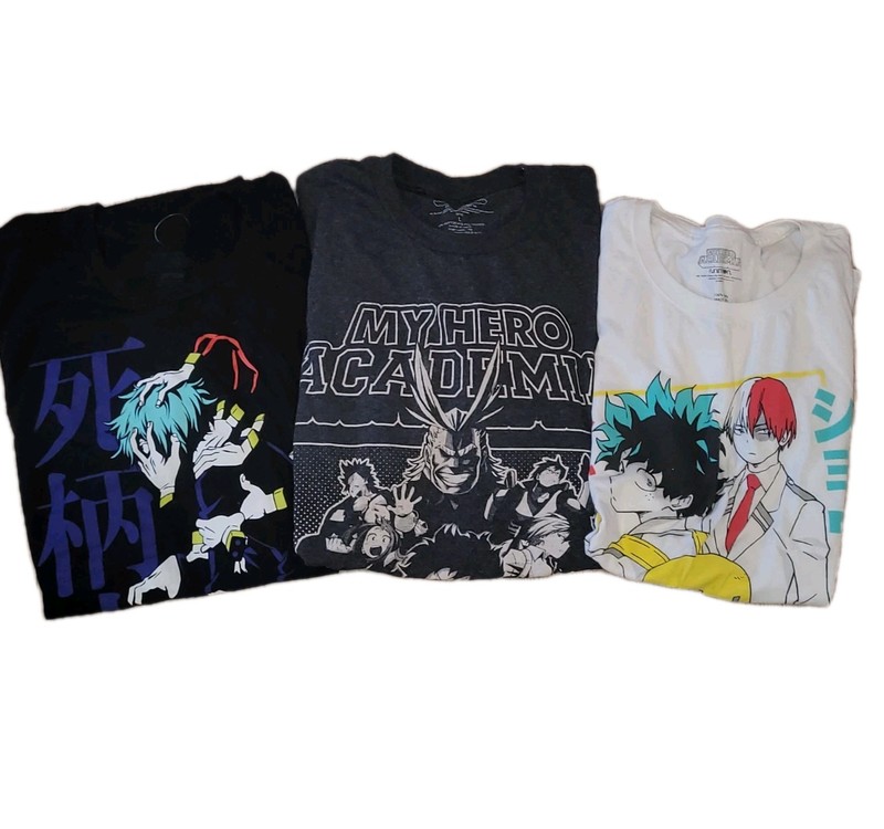 💥 My Hero Academia L 3 T-Shirt Lot Large Black White Gray Adult Size 