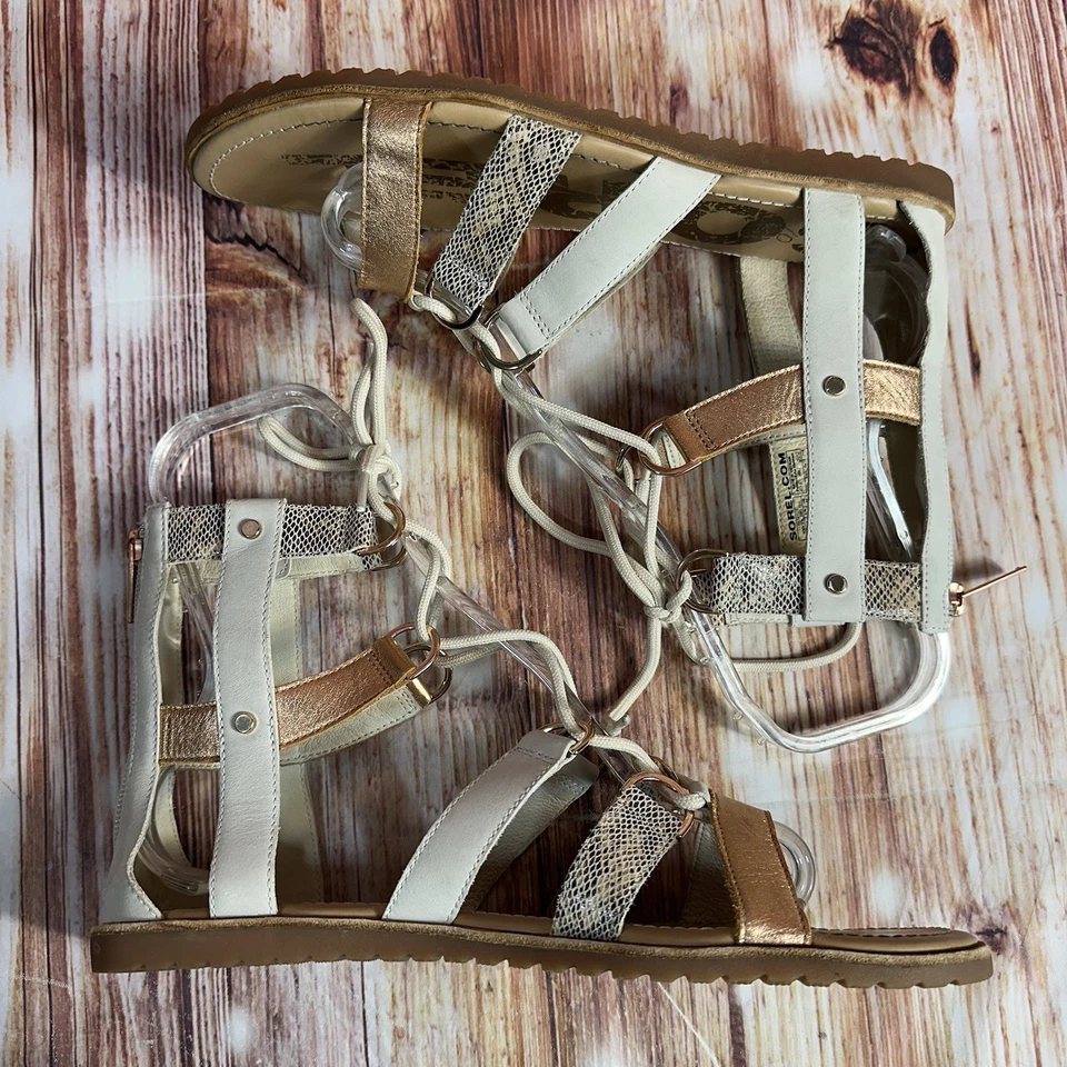 Sandalias de gladiador Sorel ELLA talla 10 de cuero con cremallera con cordones punta abierta zapatos planos Foto 4 de 4