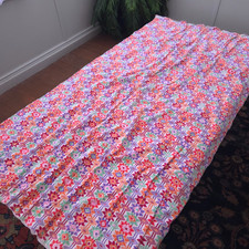 Vintage Quilt Handmade Boho Pink Orange Geometric Throw Blanket 38x73