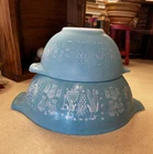 Vintage Pyrex Amish Butterprint Turquoise  White  Cinderella Mixing Bowls
