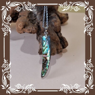 Abalone Paua Muschel geschnitzte Zahnkralle Anhänger Charm - 45 cm Edelstahlkette