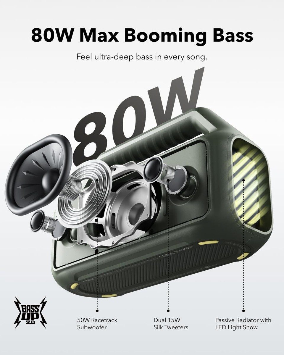 soundcore Boom 2 Portable Speaker LED Subwoofer BassUp 2.0
