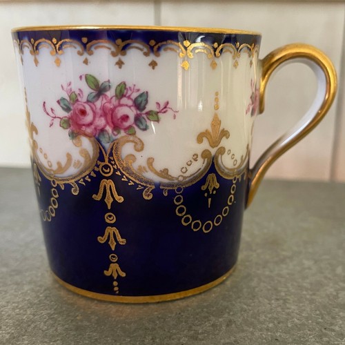 Antique Spode Copeland's China Cups & Saucers x2 Gilt Ultramarine Rosebud R3271 - Picture 5 of 12