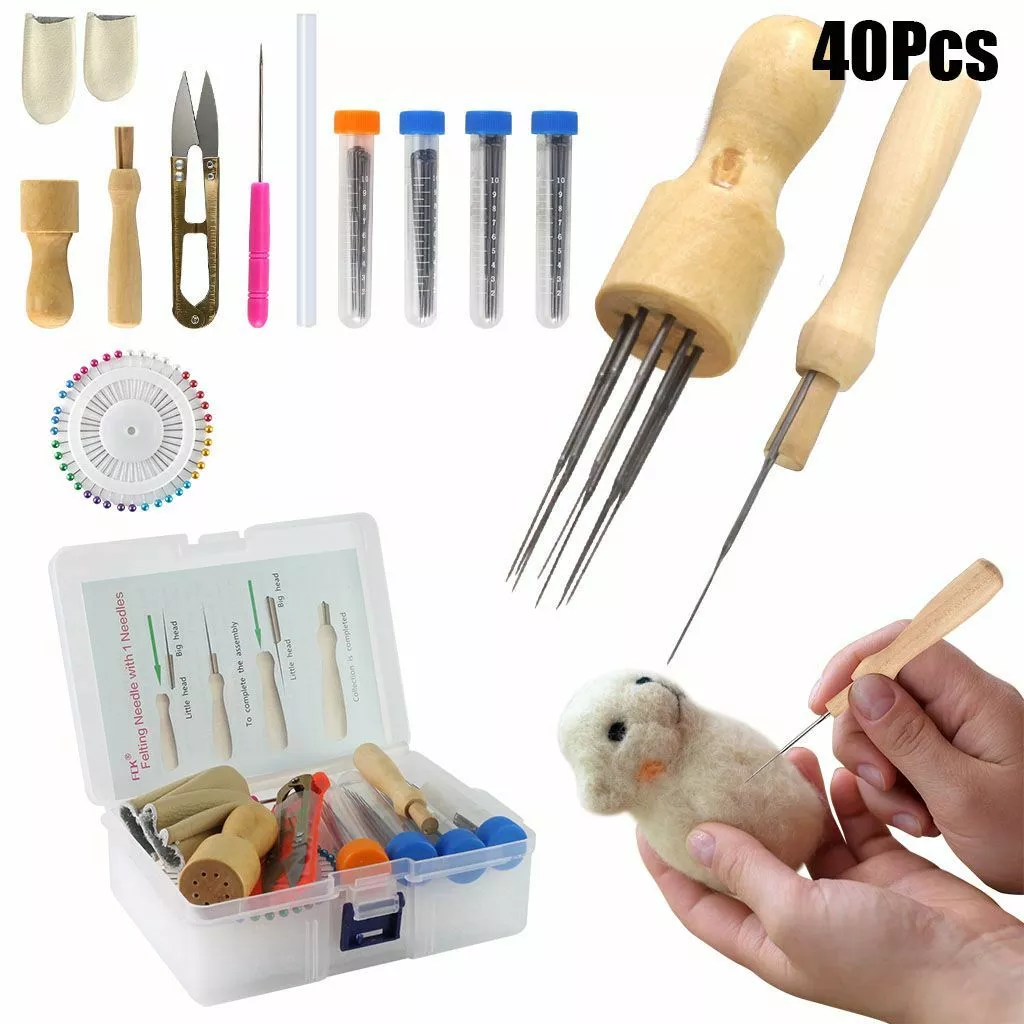 40Pcs Needle Felting Starter Set Kit DIY Hand Craft Making Wool Felt Tools  Mat