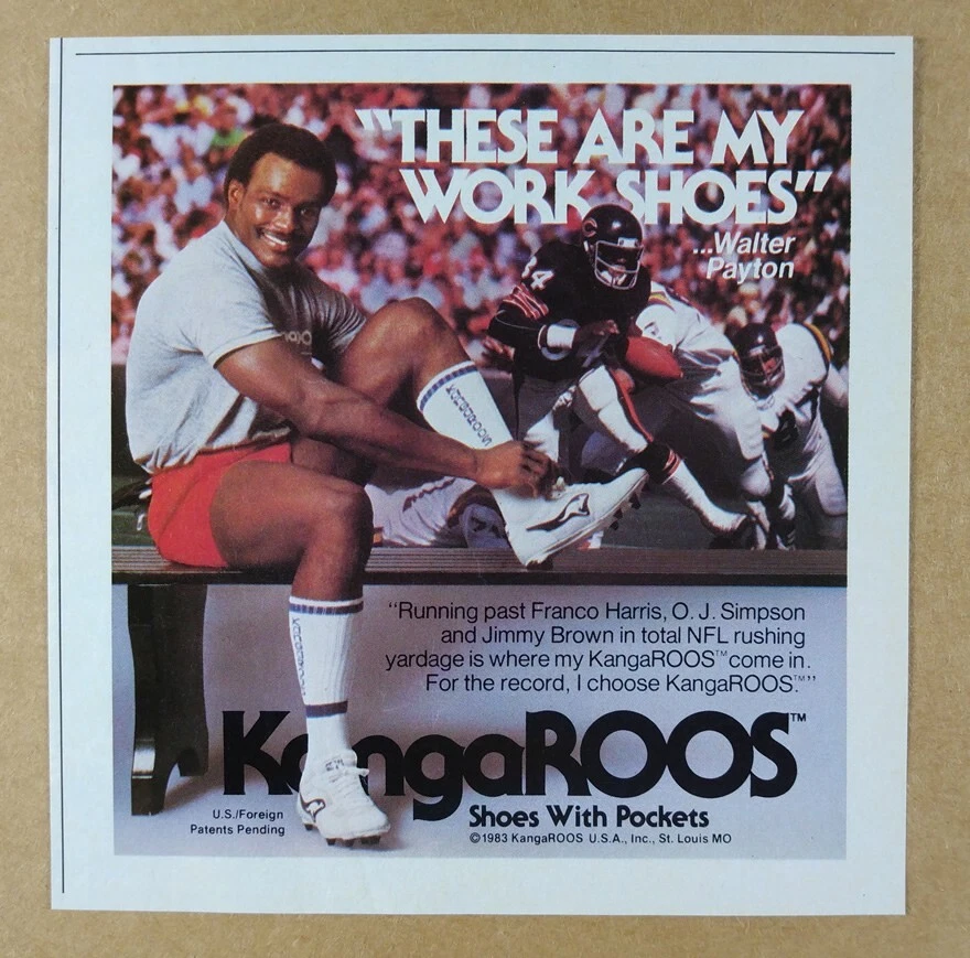 1983 KangaROOS Football Shoes Walter Payton photo vintage print Ad