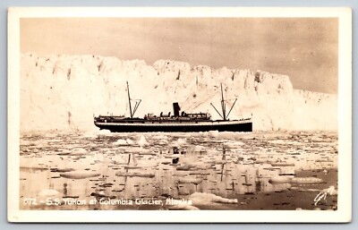 SS Yukon Ship At Columbia Glacier Alaska RPPC Postcard