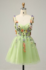 Short Homecoming Dresses 3D Flowers Beach Short Prom Dresses Evening Party Gowns