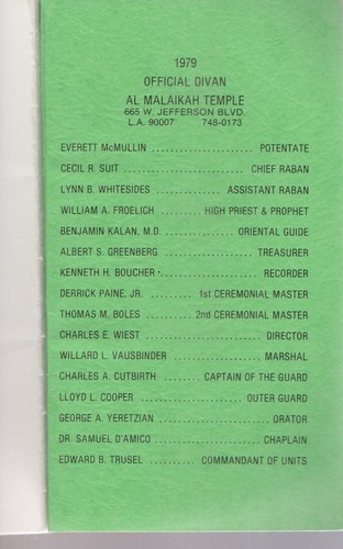 PEACE OFFICERS ROSTER SHRINE CLUB OF LOS ANGELES CONFIDENTIAL ROSTER 1979-80 - Picture 3 of 5