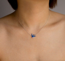 S925 Sterling Silver Blue Swallow Bird Necklace Pendant Womens Jewellery Gift