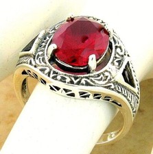 ANTIQUE STYLE 925 STERLING SILVER 3 CARAT LAB-CREATED RUBY FILIGREE RING  1111