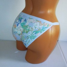 Victoria's Secret Cotton String Bikini Panty L XL Blue Pretty Spring Floral Rare