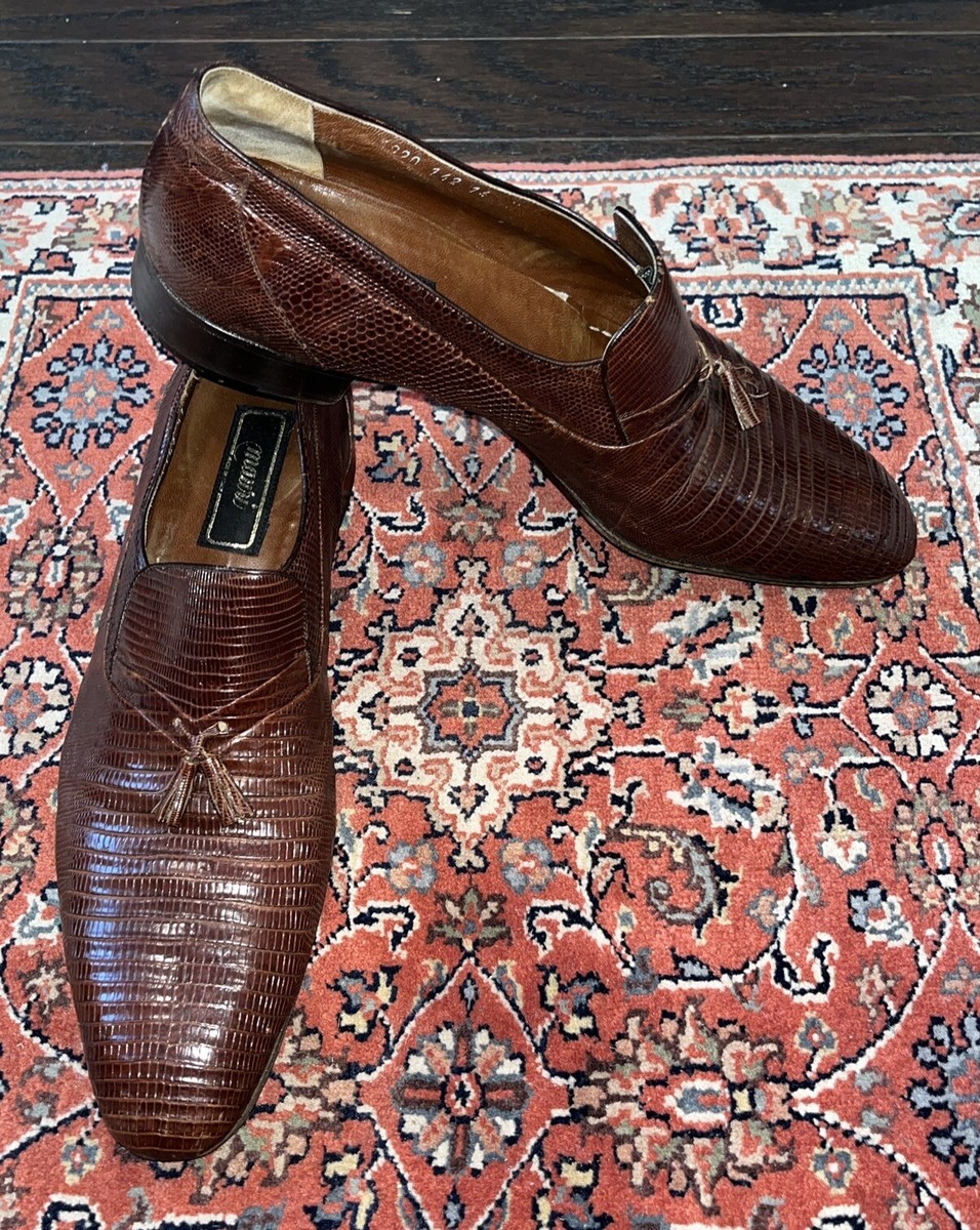 Mauri Vtg Brown All Over Genuine Lizard Tasseled Loafer Slip  display picture 1