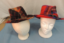HATS, LOT OF 2, BRIGHT PLAID FEDORAS, VERY COLORFUL, MEDIUM SIZE