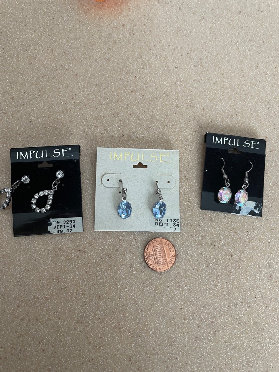NWT LOT 3 pair Impulse Earrings rhinestone Dangle Blue White